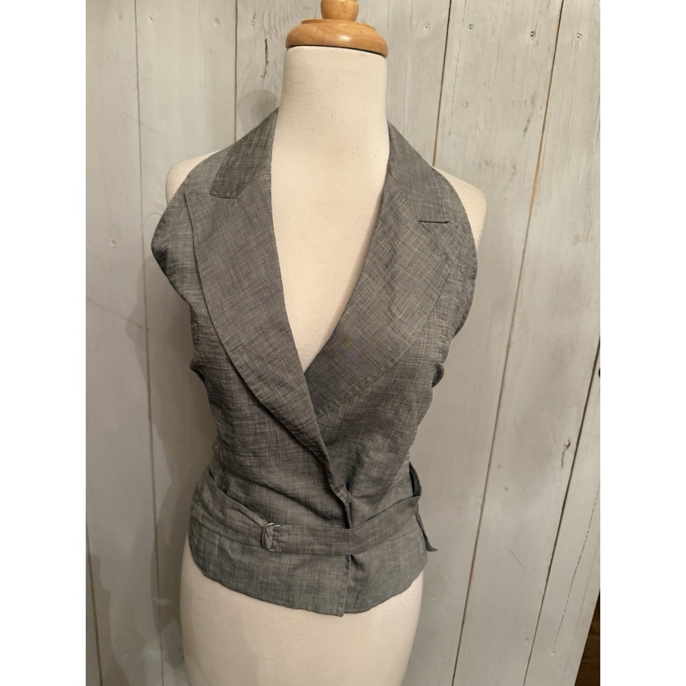 Max Mara Wrap Belt Halter Collar Grey Blouse Made in Italy New Sz-12 Rt‎ 430$